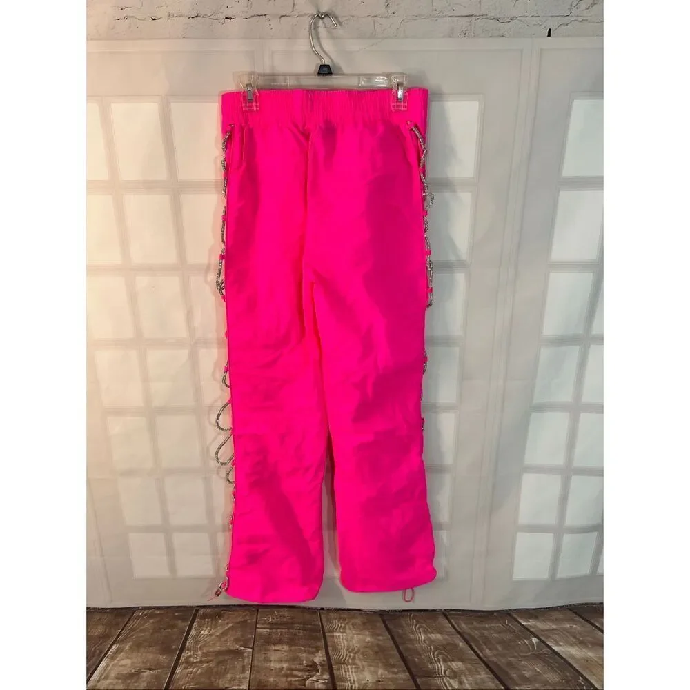 Akira Neon Pink Diamond Lace-Up High-Waisted Pull-On Track Pants Size XL